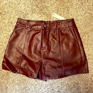 She + Sky High Waist Vegan Leather Shorts - Burgundy